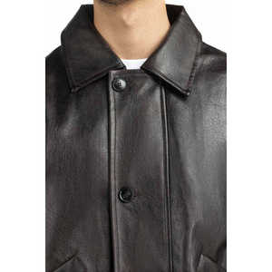 Veste en cuir d'agneau véritable décontractée avec col montant et fermeture éclair, taille XS, coupe classique pour la saison automnale - Product Image 3