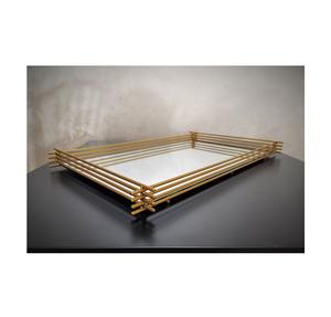 Plateau miroir festonné doré de luxe, plateau décoratif rond en métal pour parfums et bijoux, organisateur moderne pour la maison et les mariages - Product Image 2