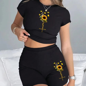 Personalizar Logo Impreso Pantalones Cortos Camisa Nuevo 100% Algodón Transpirable Mujeres Conjuntos Premium Verano 2 Piezas Conjunto Mujeres - Product Image 1