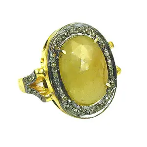 Anillo de Zafiro Amarillo para Mujer, Chapado en Oro, Joyería de Moda, Aretes - Product Image 1