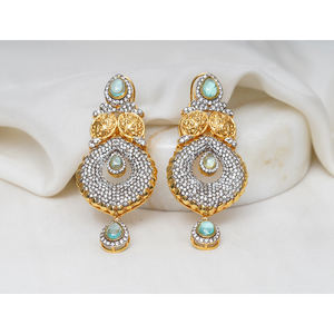 Conjunto de Collar chapado en oro sólido de 24 quilates hecho a mano con piedras transparentes de Zarcon para boda o compromiso conjunto de joyería nupcial para mujer - Product Image 6