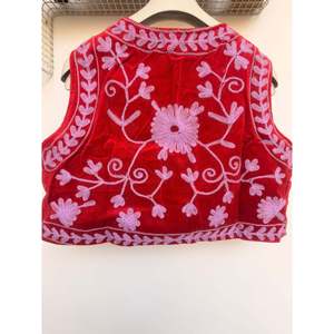 Red <b>Velvet</b> <b>Waistcoat</b> with Embroidery and Real Fur Long Outer Wear Knitted Fabric Waterproof Zipper Closure - Product Image 2
