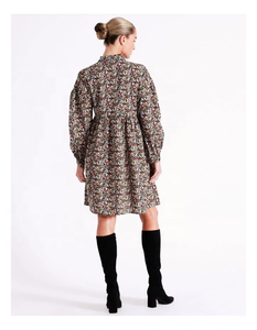 Vacation Shoulder Knee-Length Viscose A-Line Casual <b>Dress</b> V-Neckline Stand Collar Volume with Buttoned Cuffs <b>Elasticated</b> Waist - Product Image 6