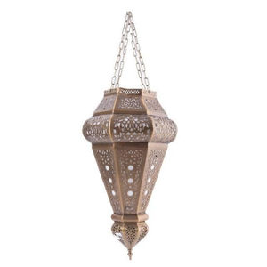 Lampe suspendue marocaine artisanale, finition dorée, lanterne en métal, luminaire décoratif pour la décoration intérieure et les événements - Product Image 3