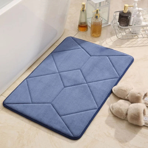 Tapis de bain rectangulaire moderne en microfibre avec support en mousse à mémoire de forme antidérapant, motif géométrique bleu pour le sol de la salle de bain - Product Image 1