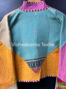 Veste courte matelassée vintage Kantha pour femmes, faite à la main, réversible, en coton, automne/hiver, vêtement d'hiver fini, cadeau pour elle - Product Image 6