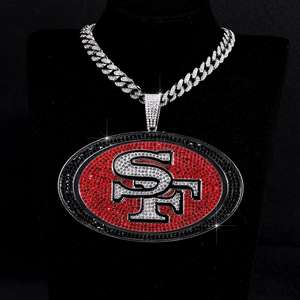 Colgante Personalizado de los 49ers del Campeonato de la NFL, Super Grande, Plata 925 con Baño de Rodio/Oro de 14K, Moissanita Negra y Roja, Estilo Hiphop - Product Image 4