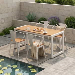 Ensemble <span class=keywords><strong>de</strong></span> table <span class=keywords><strong>et</strong></span> chaises rondes d'extérieur personnalisées en plastique <span class=keywords><strong>et</strong></span> bois pour restaurant commercial <span class=keywords><strong>et</strong></span> balcon – Vente en gros - Product Image 3