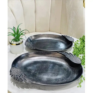 Tazón de fruta de lujo con acabado oscuro de aluminio, platos de forma ovalada, cuencos decorativos para servir alimentos para el hogar y el Hotel - Product Image 1
