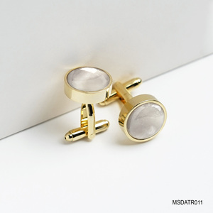 Gemelos Premium Chapado en Oro de 18K para Hombre con Piedra Preciosa Fengshui Ágata Blanca MSDATR011 | Colección Tinh Vu | De Vietnam - Product Image 2