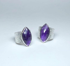 Impresionante aspecto amatista 7x14mm Marquesa forma piedra preciosa bisel conjunto 925 anillo de plata esterlina anillo de banda gruesa para ropa de boda - Product Image 1