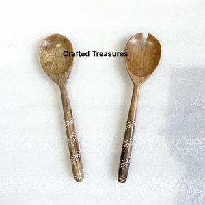 Trending Products 2025 New Arrivals Wood Resin Spoon Fork Salad <b>Servers</b> 2 Pieces Set Food Grade Eco Friendly Wood Salad <b>Server</b> - Product Image 6