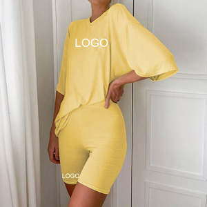 S026 personnalisé été vente en gros coton T-Shirt surdimensionné femmes deux pièces ensemble mode nouveaux hauts décontracté t-shirt et short ensemble - Product Image 5