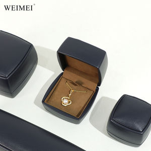 Boîte à bijoux de mariage en cuir PU bleu foncé WEIMEI, emballage personnalisé, boîte à anneaux, boîte à pendentifs, emballage cadeau - Product Image 5