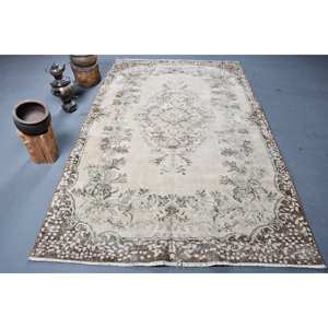 พรมตุรกีวินเทจขนแกะสีเบจสีน้ำตาล5.4 x 9.1ft เป็นมิตรต่อสิ่งแวดล้อมผ้าถักแบบแบนลายเย็บปะติดปะต่อกันตกแต่งห้องรับแขกห้องโถง - Product Image 1