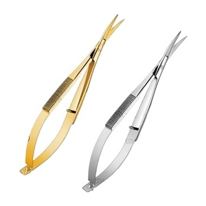 Tijeras de Precisión para Cejas y Pestañas con Hoja Curva de Acero Inoxidable con Recubrimiento Arcoíris, Herramientas de Belleza de Primera Calidad, Tijeras de Pestañas Doradas con Resorte - Product Image 1