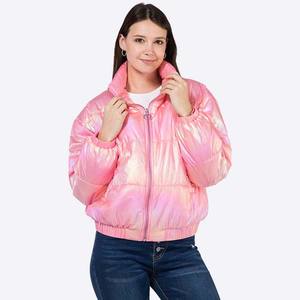 เสื้อครอปขนฟูสำหรับผู้หญิงเสื้อควิลท์แบบมีซิปสำหรับฤดูหนาวสีรุ้งหลากสี - Product Image 2