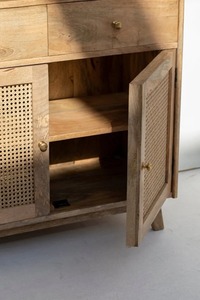 Armoire de rangement design classique du milieu du siècle affichage de grande capacité portes en rotin en bois de manguier massif meubles de maison de qualité appartement - Product Image 6