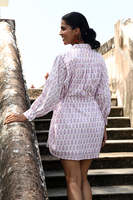 Robe évasée pour femme en coton écologique, imprimée à la main, style streetwear, motif floral, manches longues boutonnées