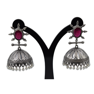 Colección de Joyería de Diseño de Moda, Material de Latón, Aspecto Plateado, Cuentas de Piedra Simulada, Pendientes Jhumka para Niñas y Mujeres - Product Image 1