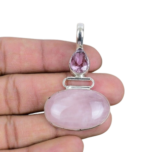 Boho Style classique pendentif bijoux pour femmes bijoux en argent 925 argent Sterling Rose Quartz pierre précieuse à la main pendentif cadeau pour - Product Image 1
