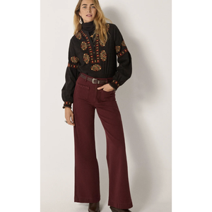 Pantalon large taille haute GIULIETTA en toile Capuleto, technique de teinture unie - Product Image 1