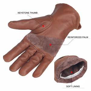 Gants de travail en cuir de vachette marron de haute qualité pour hommes et femmes pour le jardinage de construction avec paume renforcée - Product Image 2