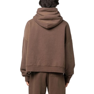Sweat à capuche personnalisé pour hommes motif solide vintage 100% coton 500 g/m² lavé à l'acide avec logo imprimé à l'ourlet court pour l'automne - Product Image 5