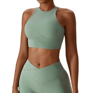 Sujetadores deportivos de entrenamiento para mujer, cuello alto atlético, acolchado extraíble, Fitness, gimnasio, Yoga, Top corto de soporte medio sin costuras - Product Image 1