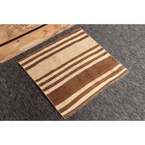 พรมวินเทจขนาด 2.3x2.1 ฟุต พรมตุรกีขนาดเล็ก พรมลายทางสีน้ำตาลเบจ - Product Image 4