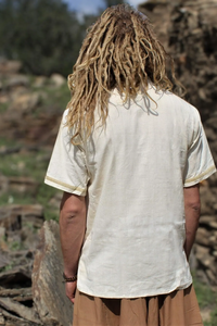 Khadi Camisa blanca sólida informal para hombre 100% algodón Hippie Boho Camiseta Ceremonia o ropa festiva - Product Image 2