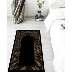 Tapis de prière géométrique doré : Décoration islamique pour la maison, tapis imprimé, tapis à poils doux - Product Image 2