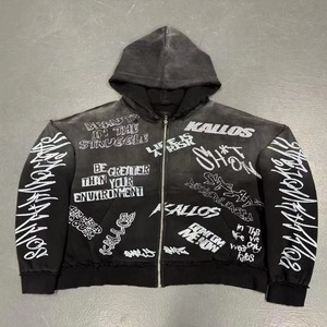 Sweat à capuche unisexe de haute qualité, personnalisé, en coton épais délavé à l'acide, avec patch brodé, effet soleil éclairé, imprimé intégral, style streetwear, taille XL, 100% coton - Product Image 1