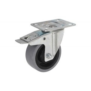 Rueda giratoria, Diámetro: 100 en placa con freno-Goma gris (Capacidad 150 kg) - Product Image 1