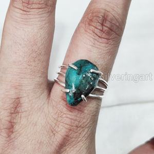 เครื่องประดับหินหยาบแหวนผู้หญิงพลอยเทอร์ควอยซ์ธรรมชาติ December birthstone 3วงแหวนเงินสเตอร์ลิง925สำหรับงานเลี้ยง - Product Image 4