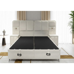 Base de lit rembourrée Mundo Bedding avec rangement, tête de lit à chargement sans fil, levage hydraulique, tailles et couleurs personnalisables, panneau MDF, confort B2B - Product Image 3