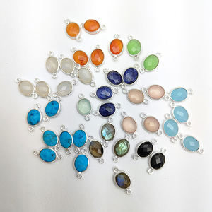 Arco Iris piedra lunar forma ovalada conector junio piedra natal plata bisel ajuste encanto para joyería fabricación hallazgos mayorista - Product Image 5