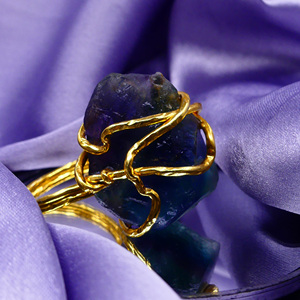 Bague en argent sterling 925 plaqué or pour tous les jours Fluorite Gemstone Classic Trendy Rough Stone Ring - Product Image 5