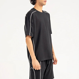 เสื้อยืดผ้าฝ้ายสำหรับผู้ชายเสื้อยืดไหล่ปล่อยแขนสั้นเรียบๆเรียบๆ - Product Image 2