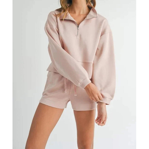 Ropa Deportiva con Logotipo Personalizado, Conjunto de Sudadera y Pantalones Cortos Unisex, Estilo Urbano, con Media Cremallera, Estampado, Felpa Lavada, para Hombre y Mujer - Product Image 2