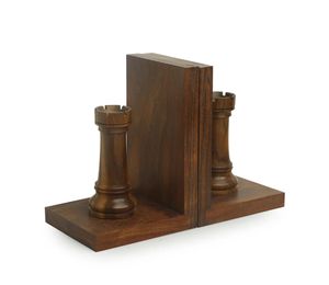 Ajedrez Rook tallado a mano extremos de libros en madera de Sheesham sujetalibros de ajedrez decorativos para estantes sujetalibros 2pack organizador de madera resistente - Product Image 5