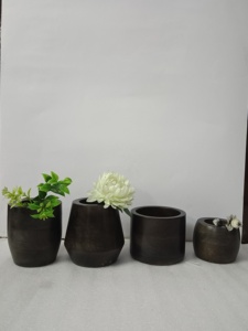 Pots de fleurs modernes pour le salon sculpté à la main ferme brun foncé Vintage vente chaude décoration de mariage indien vases en vrac en bois de manguier - Product Image 5