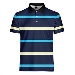<b>Men</b> Striped Polo <b>Shirt</b> | Navy <b>Blue</b> Cotton Polo with <b>Light</b> <b>Blue</b> & Cream Stripes | Casual Summer Fashion - Product Image 1