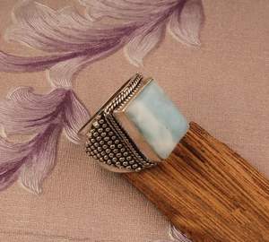 Anillo bohemio de Plata de Ley 925 hecho a mano raro Larimar (Coral Natural) blanco tratado térmicamente regalo de joyería de dama de honor para mujer - Product Image 3