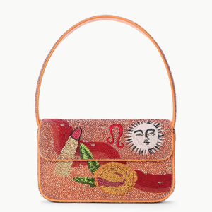 Sac à bandoulière pour femme motif zodiaque Lion, sac à main avec motif visage de soleil, sac à main design rouge à lèvres orange, sacoche astrologique personnalisée - Product Image 1