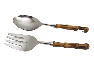Cuillère de service plate en acier inoxydable pour mélanger et cuisiner la salade en acier inoxydable plaqué argent avec manche en résine et bois - Product Image 1