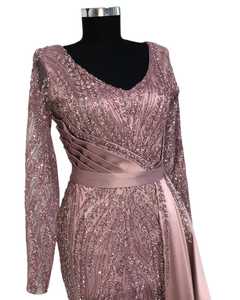 Robe de soirée élégante et antistatique pour femmes, longue robe de soirée formelle perlée à la main avec taille naturelle pour fête, bal, mariage - Product Image 3