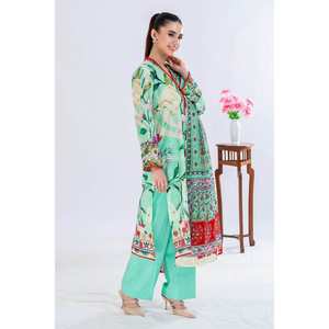 Traje de chifón verde sin costuras para mujer con estampado y bordado, top de uso diario - Product Image 1