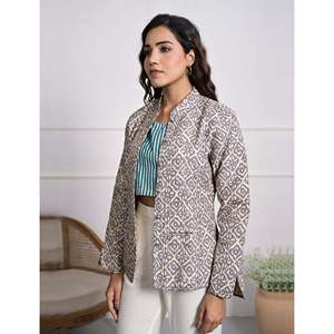 Silk Block Printed Reversible Winter Jacket with <b>Button</b> Decoration - Product Image 4