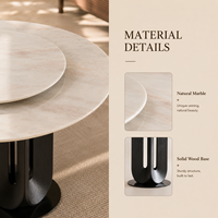 Table à manger ronde moderne et écologique en marbre avec plateau tournant, base en bois noir, capacité 10 personnes